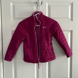 The North Face Girls Mossbid Swirl Reversible Jacket Coat with flaws